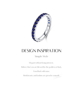 S925 <b>Silver</b> Blue Cubic Zirconia <b>Eternity</b> Dainty Blue Cubic Zirconia <b>Silver</b> <b>Ring</b> Niche Luxury Everyday Jewelry - Product Image 4