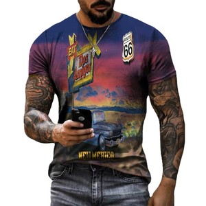T-Shirt Casual Stampata con Motivo US Route <span class=keywords><strong>66</strong></span> per Uomo, Collezione Estiva, Collo Tondo, Manica Corta, 100% Poliestere Tessuto 210g - Product Image 2
