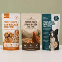 Sachet Doypack vide pour friandises pour animaux de compagnie à base de viande crue lyophilisée, avec logo personnalisé imprimé, pour complément nutritionnel et nourriture pour chiens et chats, en plastique
