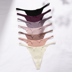European American Style Women's Panties Sexy Breathable Anti-Bacterial Quick Dry Thong Low-Rise Knitted Seamless Plain Dyed ODM - Product Image 1