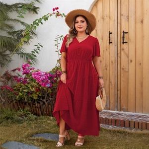 Robe Printemps-Été 2025 Élégante Décontractée Ample Grande Taille Col en V Longue Couleur Unie Boutonnée Grande Taille - Product Image 2