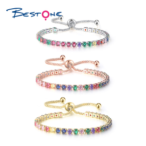 สร้อยข้อมือทองแดงชุบทองสำหรับผู้หญิงสร้อยข้อมือเทนนิสเพทายสีดำ - Product Image 3