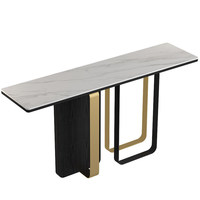 Table console d'entrée en métal de style italien, luxe léger, moderne et simple, armoire d'entrée, mur de couloir, vue sur le mur, plaque de roche