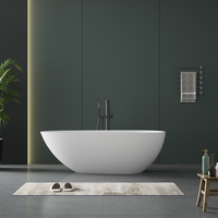 Baignoire autoportante de luxe moderne en pierre artificielle avec fonction de trempage, drain intégré, écologique, taille adulte pour salle de bain