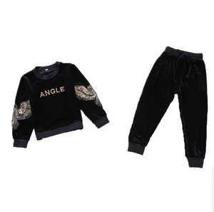 Vêtements pour enfants en gros, ensembles deux pièces décontractés pour garçons et filles, automne, aigle brodé, velours doré, vêtements pour enfants - Product Image 1