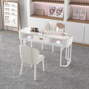 Mesa de salón de uñas de lujo moderna blanca para dos o tres personas <span class=keywords><strong>Escritorio</strong></span> de uñas de material de madera con cajón para salones de belleza - Product Image 2