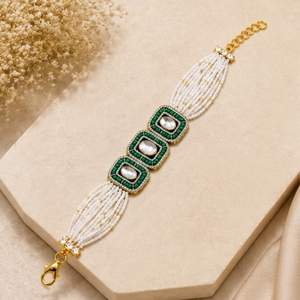 Elegant 925 Silver Modern <b>Bracelet</b> with White Beads and Moissanite Traditional Indian Handcrafted Jewelry for Women Gift - Product Image 3