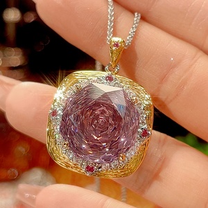 Vintage Eco-friendly Copper Bridal Set Jewelry Wedding 18-14mm Dried Rose Cubic Zirconia Gold Plated Pendant <b>Earrings</b> Set - Product Image 5