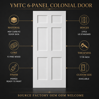 Porte intérieure blanche à 6 panneaux style Shaker colonial, en bois massif apprêté, avec âme en bois massif, 30x80 pouces, revêtement MDF à 90 degrés