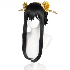 Perruque synthétique de dessin animé, perruque de <span class=keywords><strong>Cosplay</strong></span> longue noire droite résistante à la chaleur, perruques de fête d'halloween Cos - Product Image 4