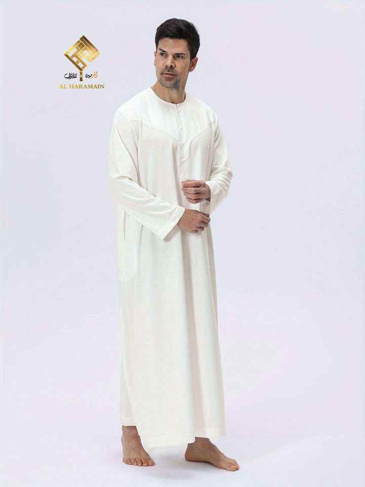 Men Muslim Graphics Men's Elegant Arabic Thobe-Soft Breathable Long Sleeve Prayer Robe Anti ...