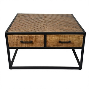 <b>Rustic</b> Industrial <b>Coffee</b> <b>Table</b> Metal Frame with Two Storage Drawers Modern Living Room Furniture - Product Image 2