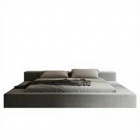 Lit double convertible et extensible en tissu et cuir écologiques, style italien moderne minimaliste nordique de luxe léger, pour chambre principale