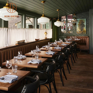Ensemble de meubles de restaurant Ron Group <span class=keywords><strong>Vintage</strong></span> Luxury : table carrée en bois, chaise rembourrée personnalisée, banquette en cuir capitonnée. - Product Image 2