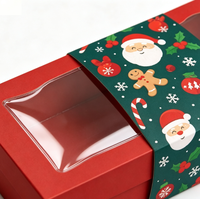 Boîte de Noël mignonne avec couvercle et base, fenêtre transparente, ceinture de Père Noël verte, en carton pour emballer des bonbons, des biscuits et des cadeaux de Noël