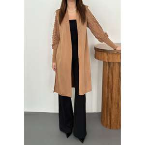 Wholesale Camel Sleeve Knitted <b>Cardigan</b> Casual Solid and Print Pattern <b>Short</b> Length <b>for</b> Autumn and Winter Seasons - Product Image 2