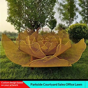 Sculpture de fleur creuse moderne en acier inoxydable sur mesure, pétales de lotus lumineux pour aménagement paysager, grand ornement décoratif - Product Image 4