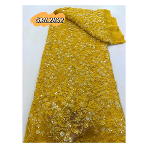 Tissu en dentelle lourde <span class=keywords><strong>de</strong></span> luxe avec des paillettes, style européen, <span class=keywords><strong>broderie</strong></span> à <span class=keywords><strong>la</strong></span> <span class=keywords><strong>main</strong></span>, matière <span class=keywords><strong>de</strong></span> mariage africaine - Product Image 1