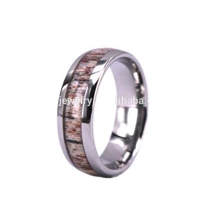 8mm 돔 모양 컴포트 맞는 사슴 뿔 상감 텅스텐 반지 웨딩 밴드 - Product Image 4