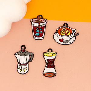 Breloques Métalliques DIY Kawaii Dessin Animé Style Occidental, Motifs Alimentaires Simulés (Bière Gourmande, Vin Rouge, Verres à Café), pour Décoration de Coques de Téléphone et Projets Créatifs - Product Image 4