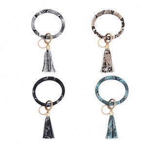 Bracelet porte-clés en cuir léopard effet serpent avec pompon, lot de bracelets porte-clés en gros - Product Image 2