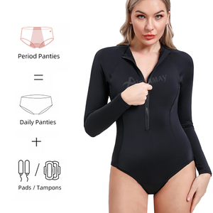 Maillot de bain menstruel Green Envoy pour femme, une pièce, 4 couches, manches longues, fermeture éclair, pour le <span class=keywords><strong>surf</strong></span>, anti-fuite, pour les règles - Product Image 3