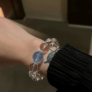 สร้อยข้อมือควอตซ์ใสธรรมชาติประดับอะความารีนและเพทายสำหรับผู้หญิง คริสตัลบำบัด หินประดับแบบยืดหยุ่น สร้อยข้อมือหินบำบัด ของขวัญเครื่องประดับ - Product Image 4