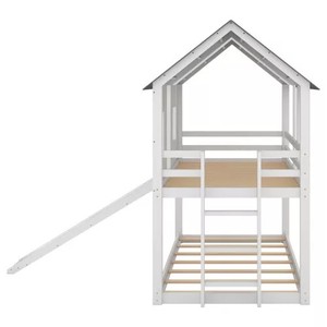 Cama doble de madera personalizada para niños, diseños de casa, litera para niños, cama de madera de color claro para niños, cama de madera con tobogán - Product Image 4