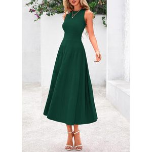 Vestido de punto plisado sin mangas de longitud midi para mujer FOXA, estilo casual, para trabajo o cóctel, color verde, primavera-verano - Product Image 4