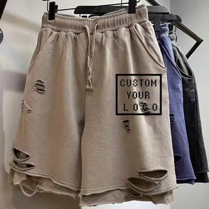 Nuevo Diseño de Moda Masculina: <span class=keywords><strong>Shorts</strong></span> Desgastados con Estilo, <span class=keywords><strong>Shorts</strong></span> Personalizados de Doble Capa para <span class=keywords><strong>Hombre</strong></span>, Corte con Borde Crudo - Product Image 4
