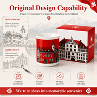 Mug en céramique souvenir de la Suisse avec motif de bâtiment touristique, idéal pour tasse à café en porcelaine, personnalisable OEM, vente en gros