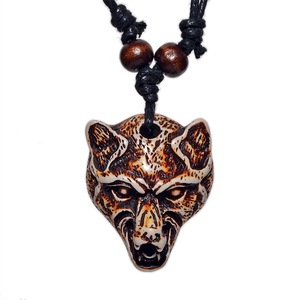Collana da uomo FX004 in stile punk vintage con ciondolo a testa di <span class=keywords><strong>lupo</strong></span>, gioiello retrò con ciondolo, amuleto in finta osso di yak, regalo per feste - Product Image 1