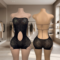 Combinaison bustier en résille dos nu, style tribal, avec lacets latéraux et strass, tenue de danse exotique pour la scène