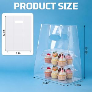 Clear Plastic Take Out <b>Bags</b> 9.4x5.9x13.8 In Die Cut Handles Heavy Duty Square Bottom <b>Bulk</b> For Business Shopping - Product Image 4