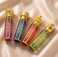 Flacon de parfum rechargeable de qualité supérieure 6 ml en verre avec applicateur à bille doré et bouchon à vis, en carton, bouteille octogonale haute
