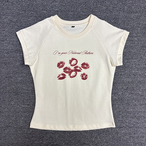 Женские укороченные футболки из хлопка на заказ оптом, дизайнерские футболки с принтами для женщин - Product Image 1