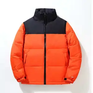 Patchwork Shoulder Puffer Jacket For Men Color Blocked Zipper Design Down Coat North Style Stand Collar Windproof Waterproof