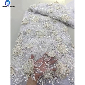 Phi đen 3D hoa hạt Sequins thêu ren vải chất lượng cao nặng phụ nữ thiết kế đám cưới Đảng hạt Sequins ren - Product Image 6