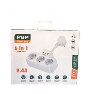 Regleta de enchufes PBP 6 en 1 de 2.4A con protección contra sobretensiones para uso en el hogar y la oficina - Product Image 1