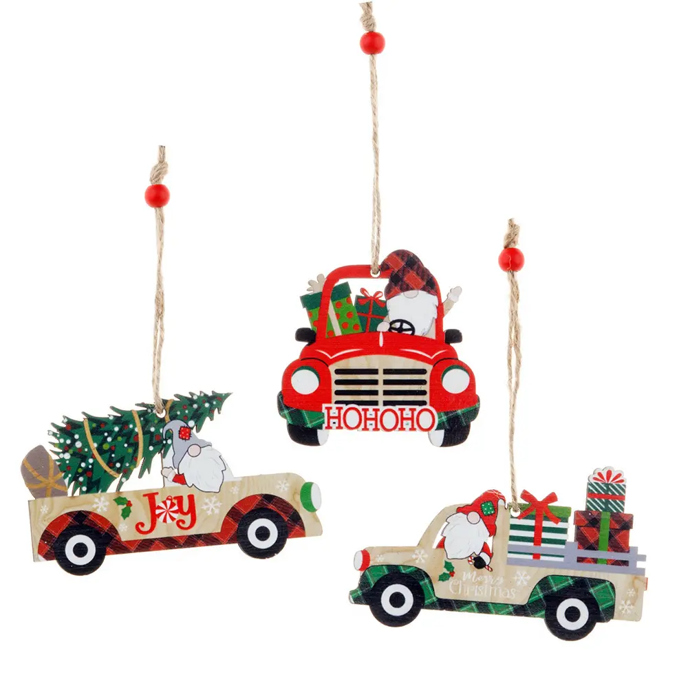Árbol de Navidad personalizado colgante coche adornos de madera colgante de Navidad adornos de madera decoración de árbol de madera