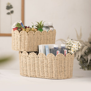 Woven <b>Storage</b> <b>Basket</b> Rectangle <b>Large</b> Capacity Handmade For Home Organizing Clothes Sundries Kitchen Desktop Toys Snacks - Product Image 2