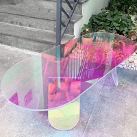 Nouveau style clair arc-en-ciel acrylique meubles ovale irisé acrylique table basse