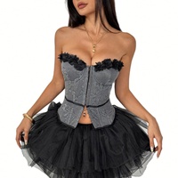 Bustier Corset sans bretelles à broderie florale, bordure à volants, devant ouvert, à armatures, pour soirée en boîte de nuit, lingerie bustier