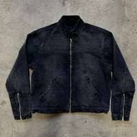 Costume en jean élégant pour homme fabriqué par le fabricant, jean noir délavé à l'acide personnalisé, veste à fermeture éclair, ensemble deux pièces pour homme