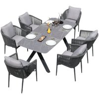 Ensemble table et chaises d'extérieur en aluminium au design nordique, résistant à l'eau et aux UV, chaises longues en rotin pour patios, villas, hôtels