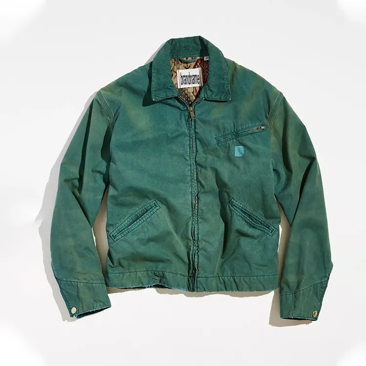 Factory streetwear vintage acid wash jacket men jacquard lined jean jacket custom spring outdoor zip up work denim jacket