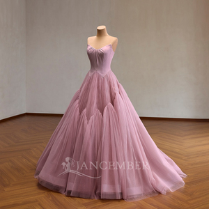Robe de bal de princesse Jancember Rsm261041 de luxe rose mauve pour Sweet 16, bustier drapé, dos lacé, en tulle plissé - Product Image 2