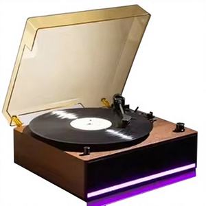 Tocadiscos de Vinilo Retro Vintage de Madera con Tira LED, Reproductor de LP con Iluminación Ambiental BT - Product Image 1