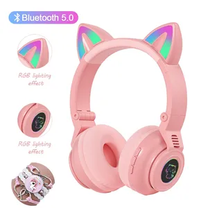 Colorful alat dengar LEDGlowing Katzen-Headset Women Kids Child Cute Ear Headphones wireless cat STN-26 earphone popular headset