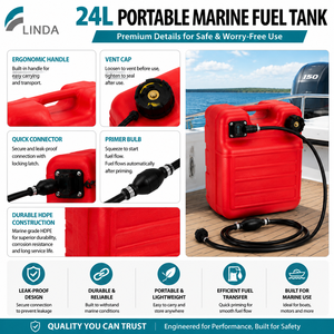 Serbatoio Carburante Marino Portatile Linda 24L con Tubo, Certificato CE EPA ERP CARB, Antiperdita per Accessori Nautici Elettrici - Product Image 4